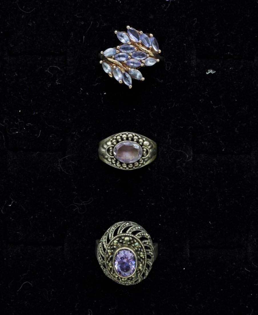 3 Sterling Amethyst Rings (1 of 2)