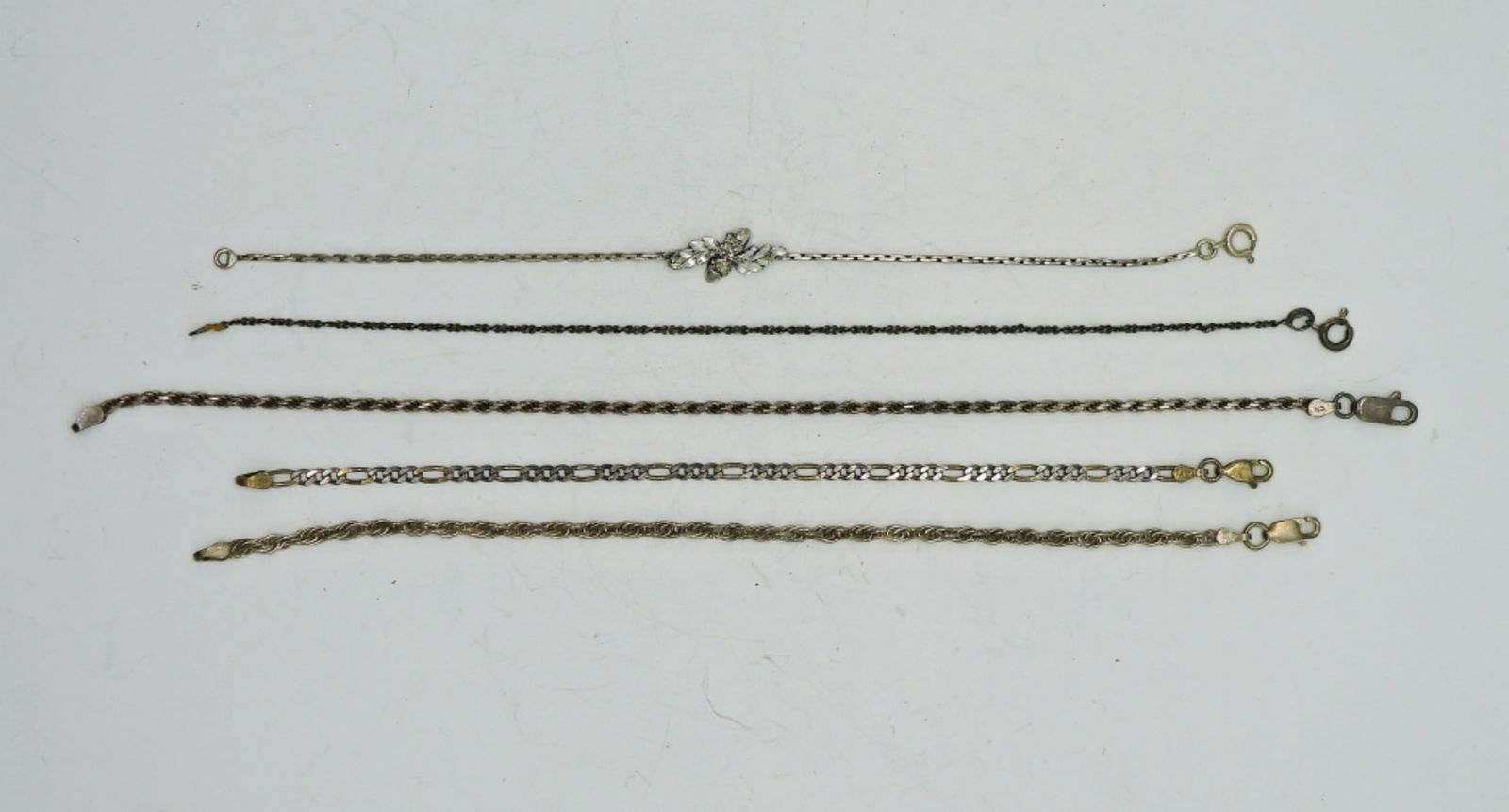 5 Sterling Bracelets: Five Sterling Chain Bracelets, 7", 7.5", 8". 10.2 DWT