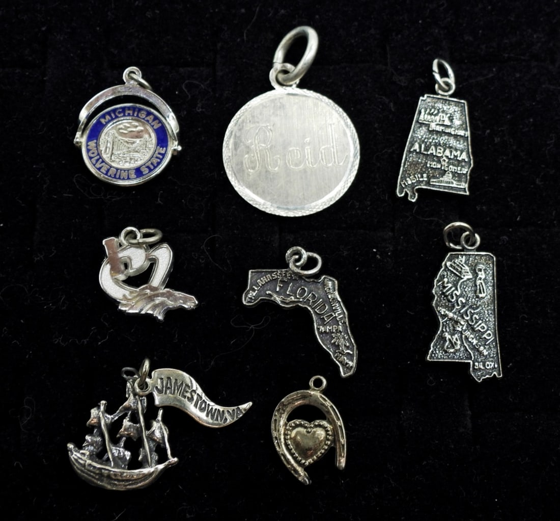 8 Vintage Sterling Charms: Eight Vintage Sterling Charms. 9.4 DWT