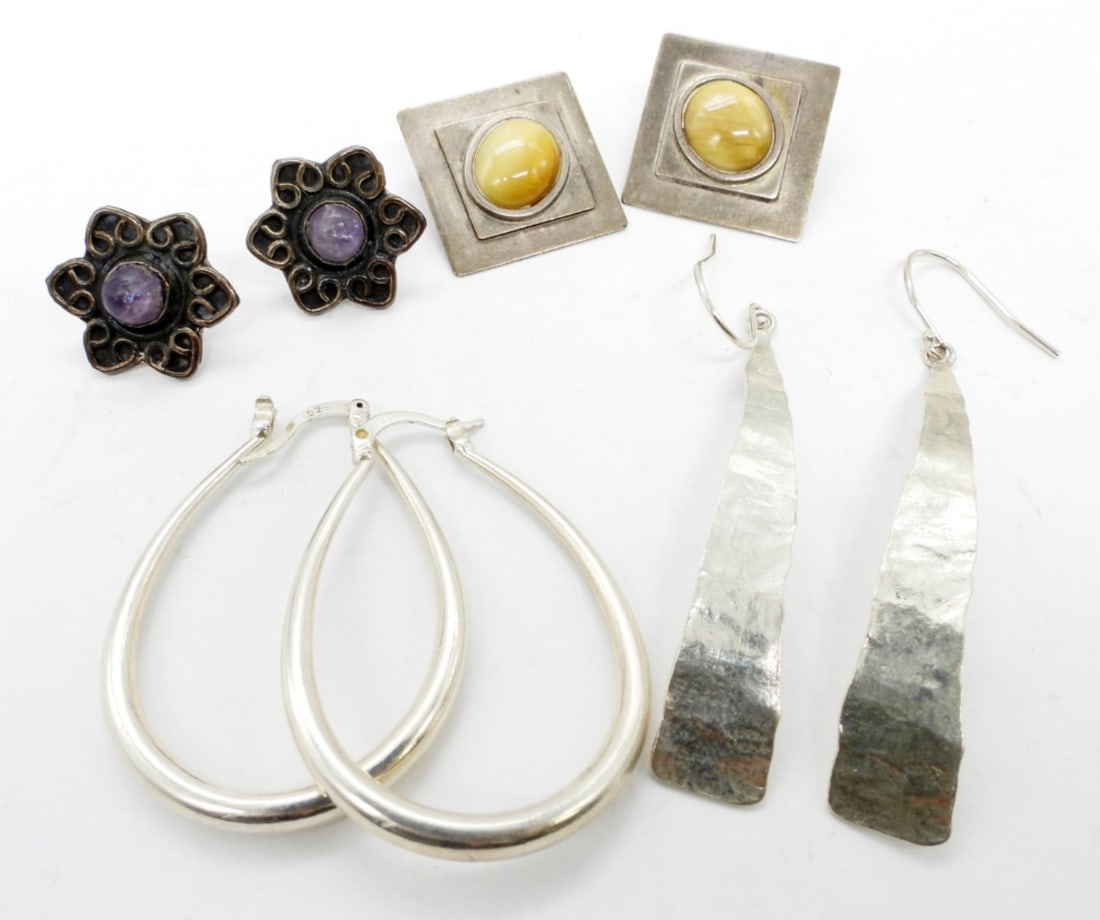 (4) PAIRS STERLING PIERCED EARRINGS (1 of 2)