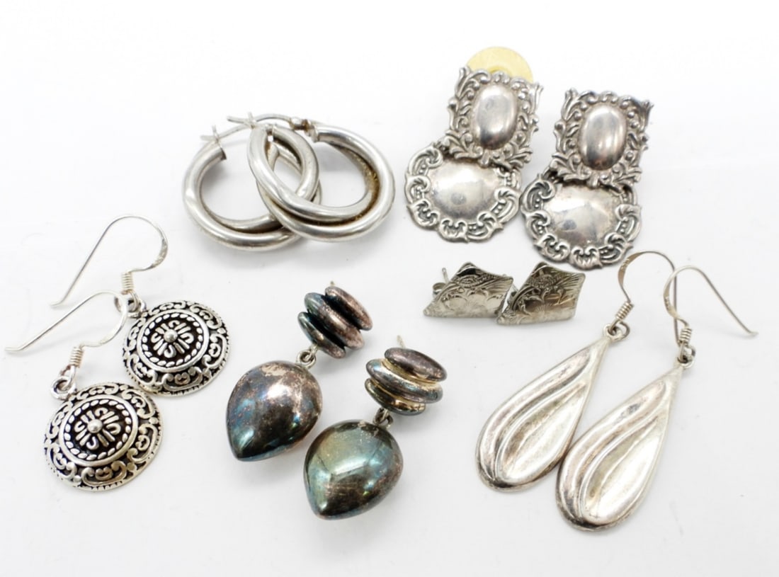 (6) PAIRS STERLING PIERCED EARRINGS (1 of 5)