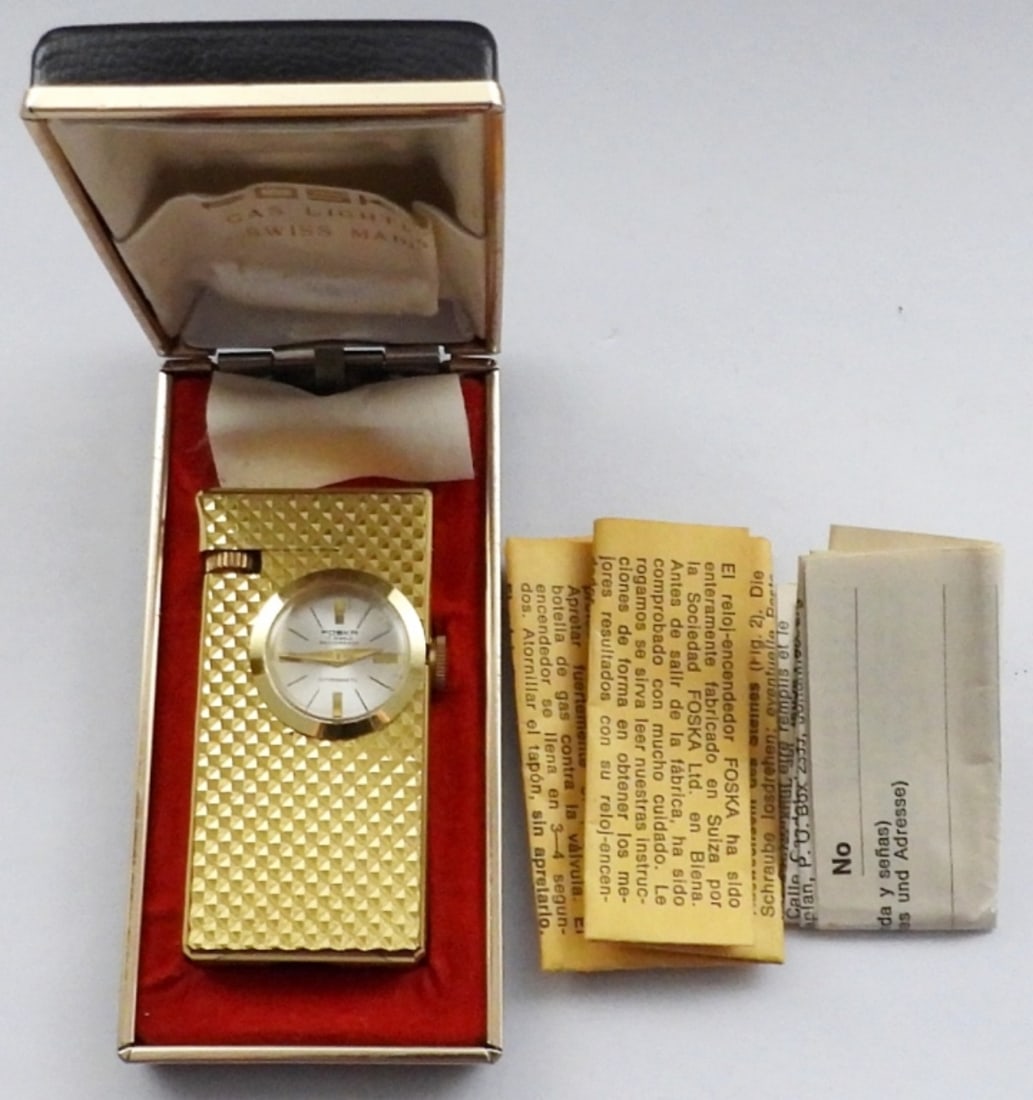 FOSKA POCKET LIGHTER CLOCK IN ORIG CASE (1 of 6)