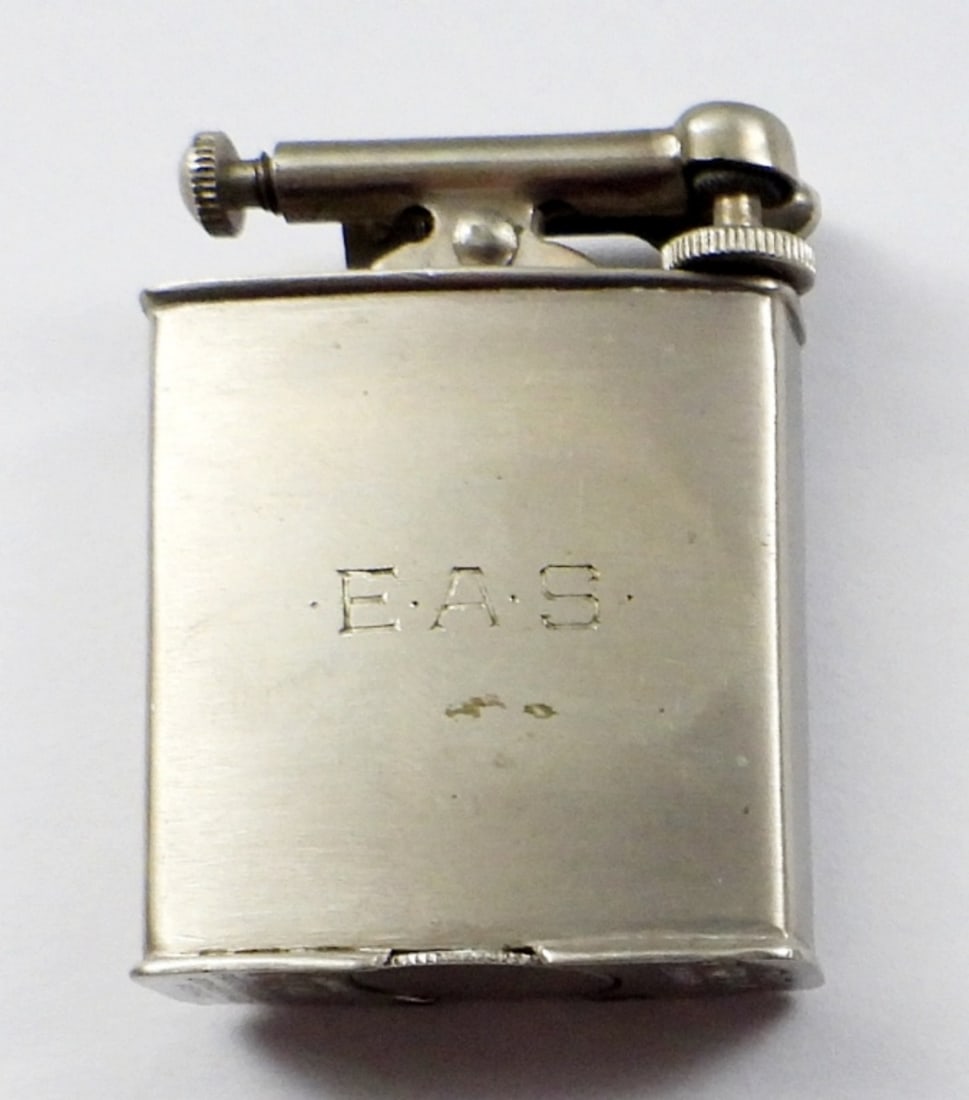 VINTAGE CLARK THE FIREFLY LIGHTER: VINTAGE CLARK THE FIREFLY LIFT ARM LIGHTER, ENGRAVED, USED CONDITION