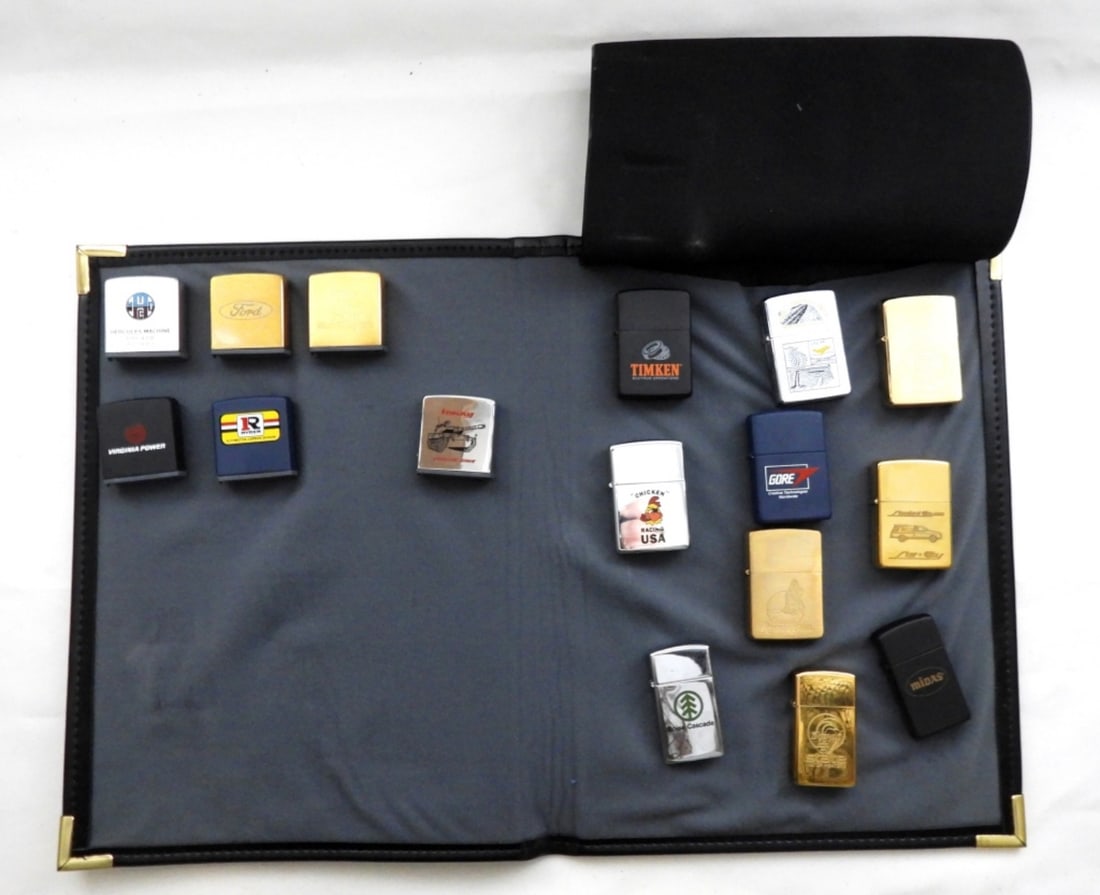 (10) ZIPPO LIGHTERS IN ZIPPO VELCRO BOOK (1 of 5)