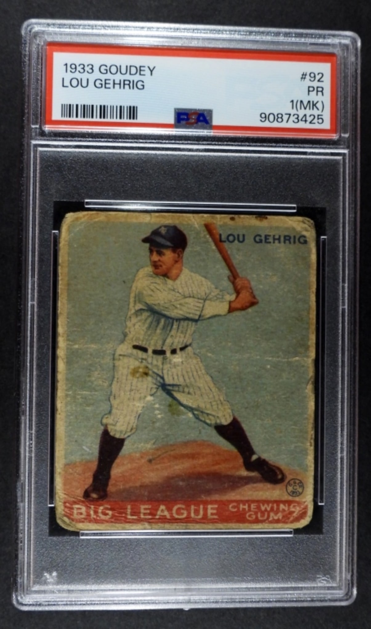 1933 GOUDEY #92 LOU GEHRIG PSA 1 (MK): KEY CARD!
