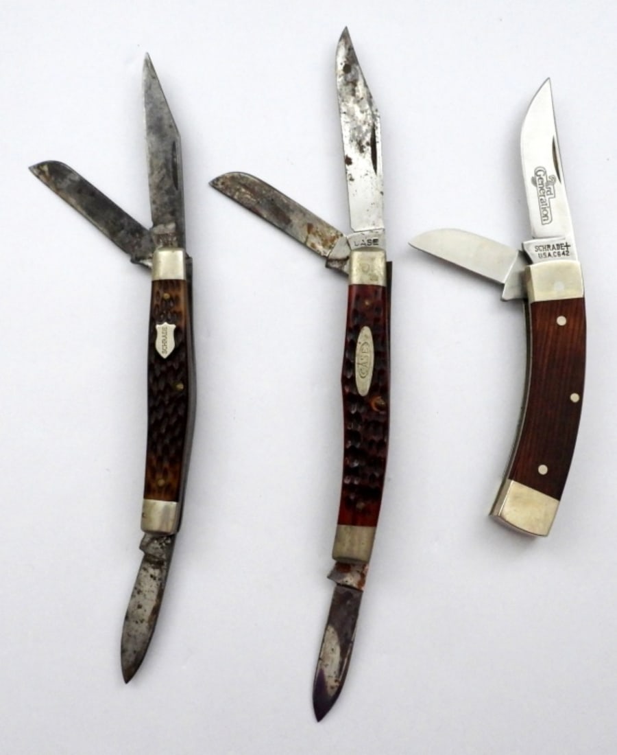 (3) WOOD HANDLE KNIVES - SCHRADE / CASE (1 of 2)