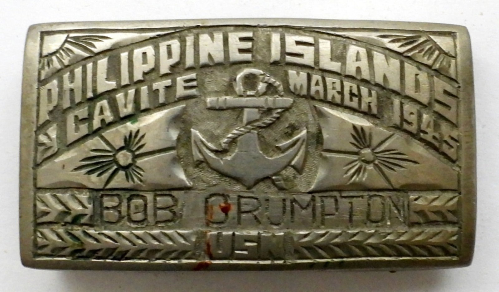 PHILIPPINE ISLAND USN BELT BUCKLE 1945: NAMED PIECE