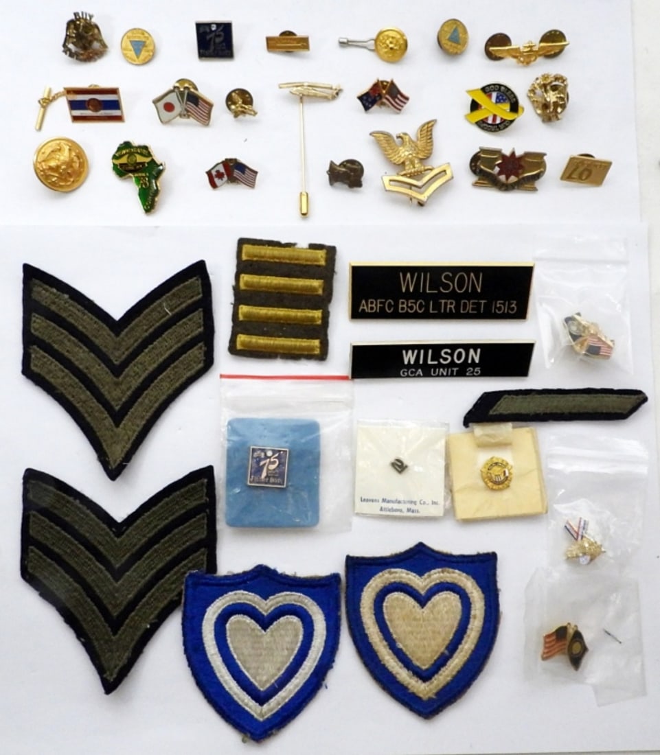 PATCHES / PINS / NAME TAGS & MORE: MIXED LOT of MILITARY & MORE