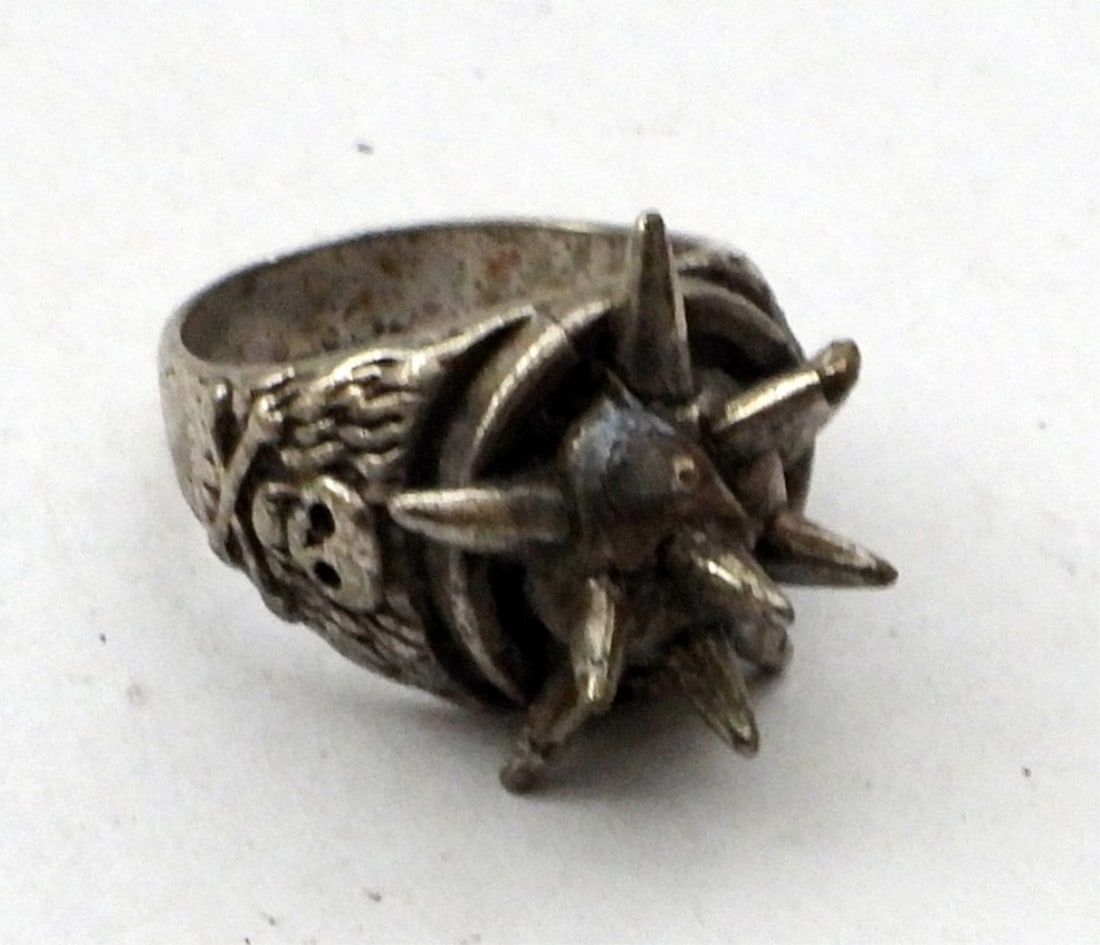 WEAPON RING with SPIKES & SKULLS: SIZE 12