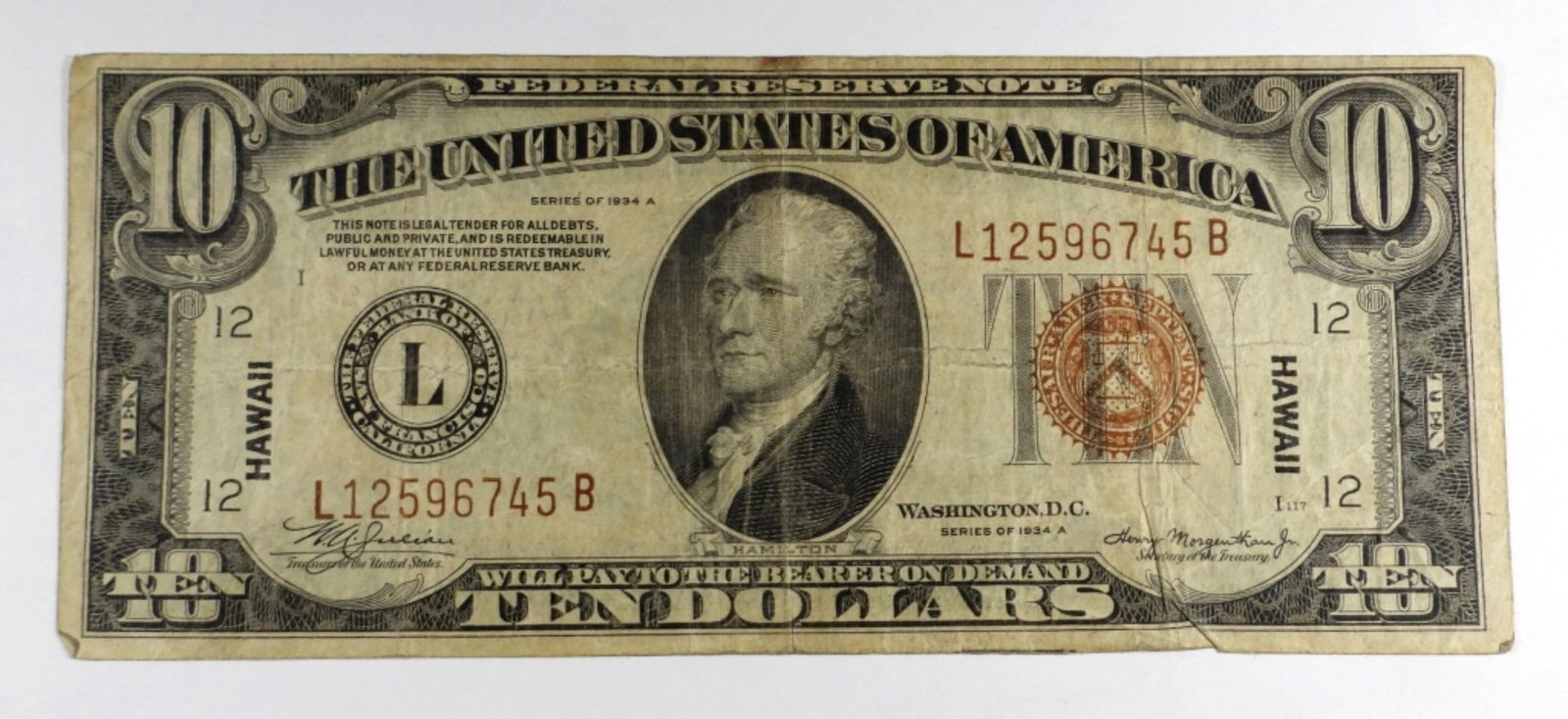1934 A $10 HAWAII FEDERAL RESERVE NOTE (1 of 2)