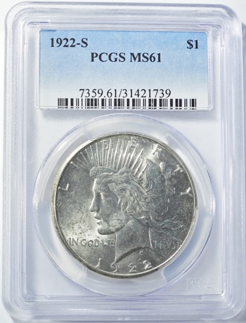 1922-S PEACE DOLLAR PCGS MS-61: BID WITH VINTAGE AUCTIONS ONLINE