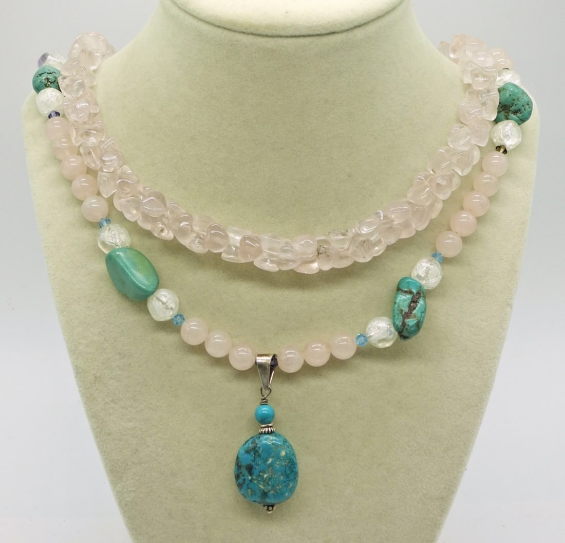 2 Rose Quartz & Turquoise Necklaces (1 of 3)