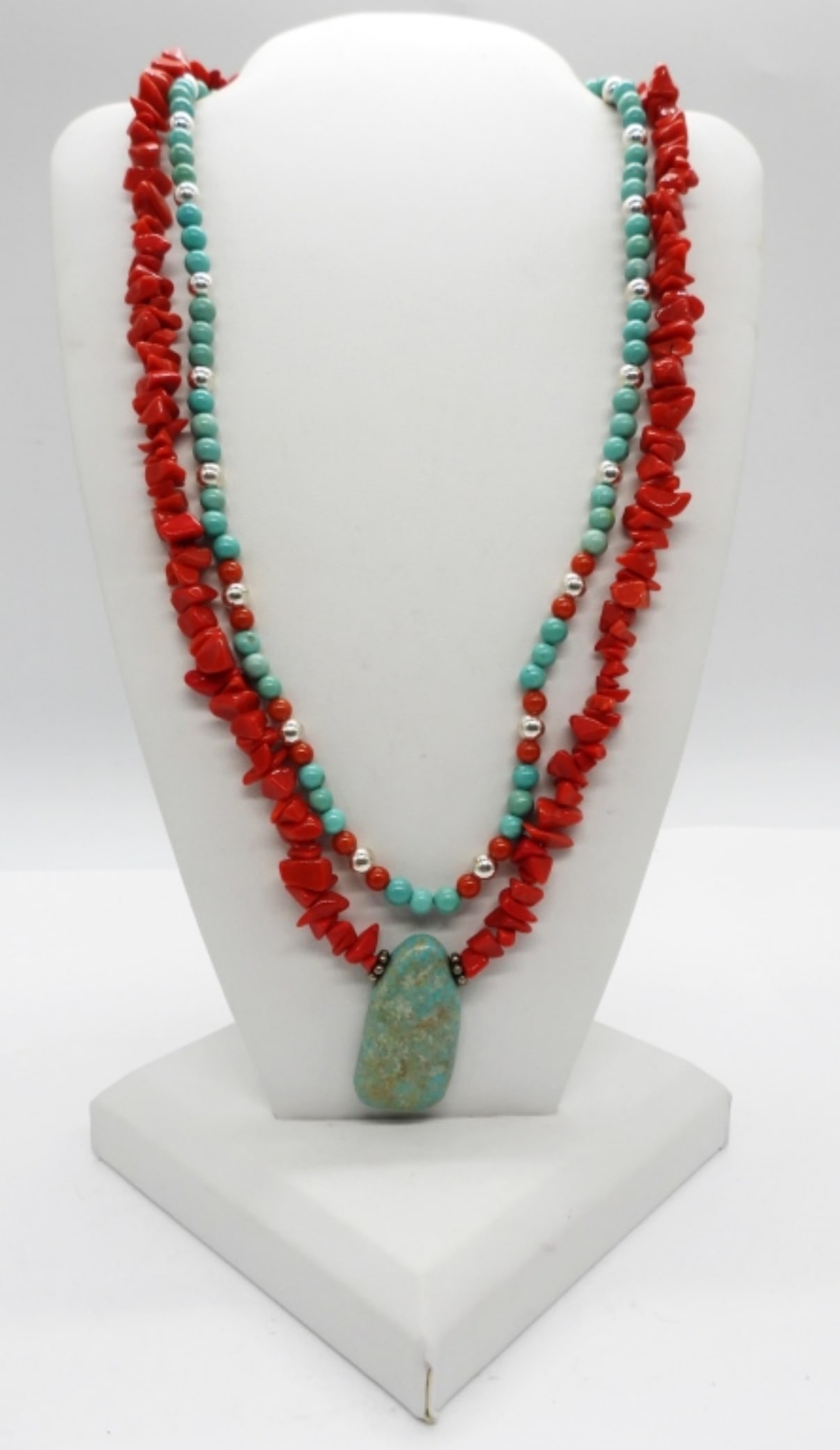 Turquoise & Red Coral Necklaces (1 of 3)