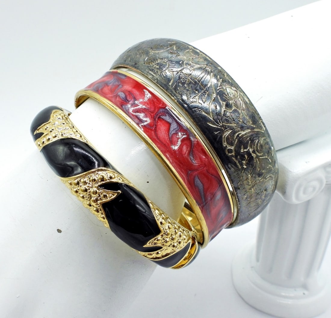 Napier & More Fashion Bracelets: One Gold and Black NAPIER Brand Bangle, Two Fashion Bangle Bracelets.