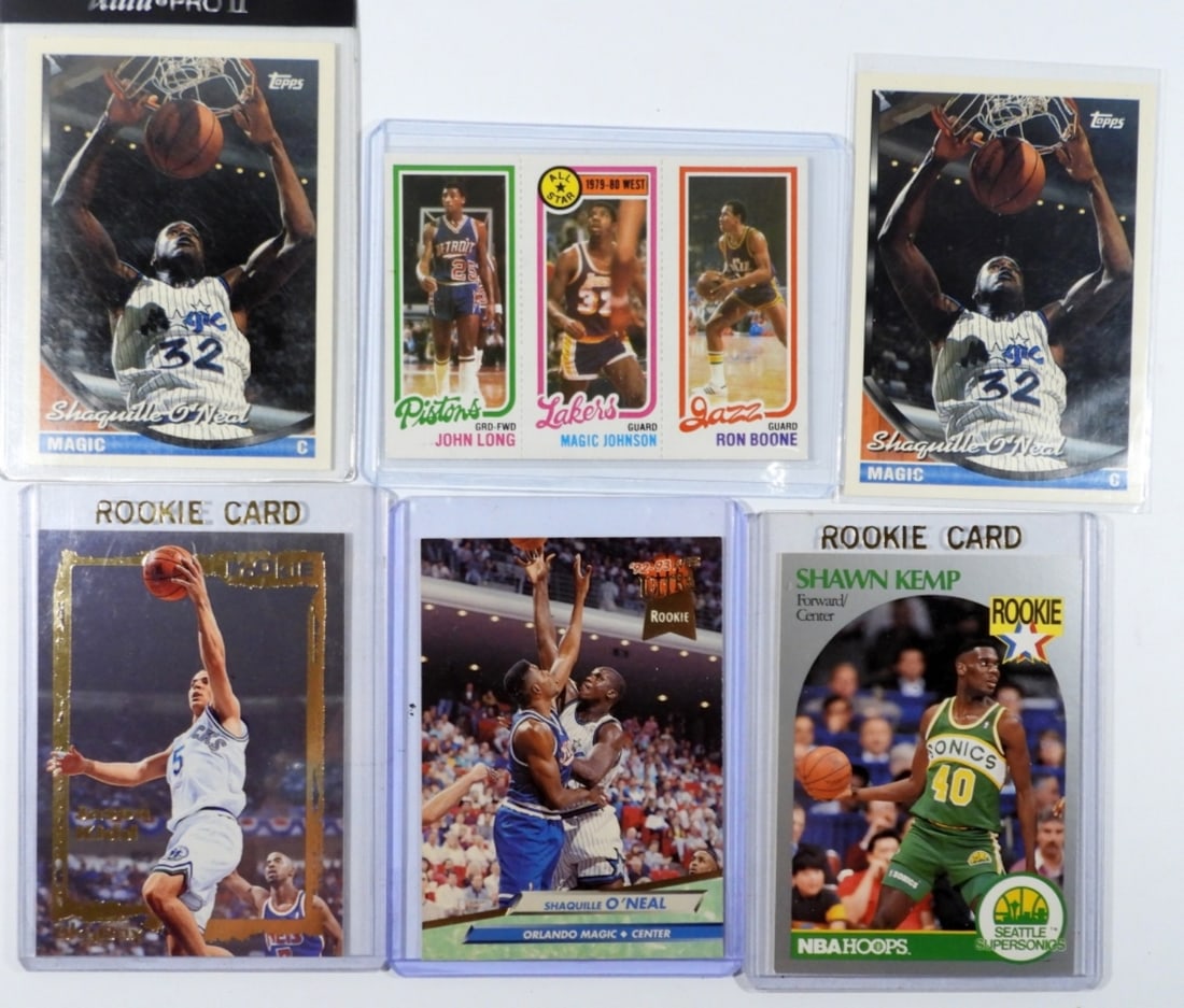 (6) BASKETBALL ROOKIES - 1980/81 TOPPS: MAGIC JOHNSON/LONG/BOONE NM++; (3) SHAQ; JASON KIDD & SHAWN KEMP