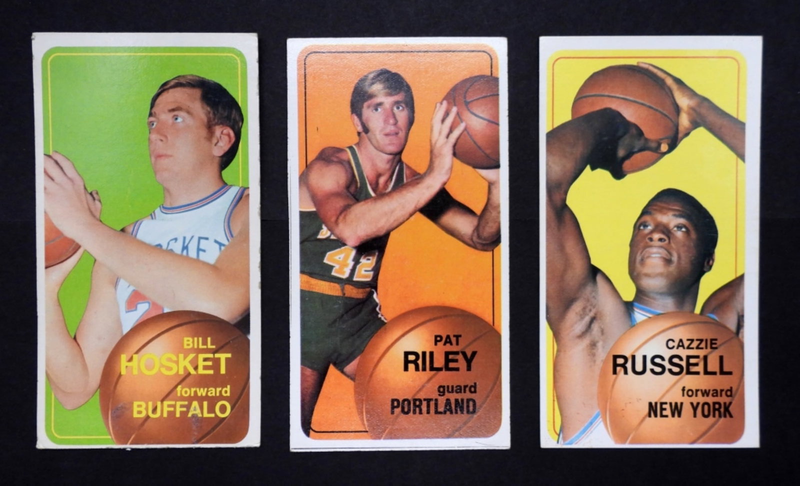 (3) TOPPS 70-71 BASKETBALL STAR CARDS: ALL VG CONDITION, BILL HOSKET, PAT RILEY, CAZZIE RUSSELL