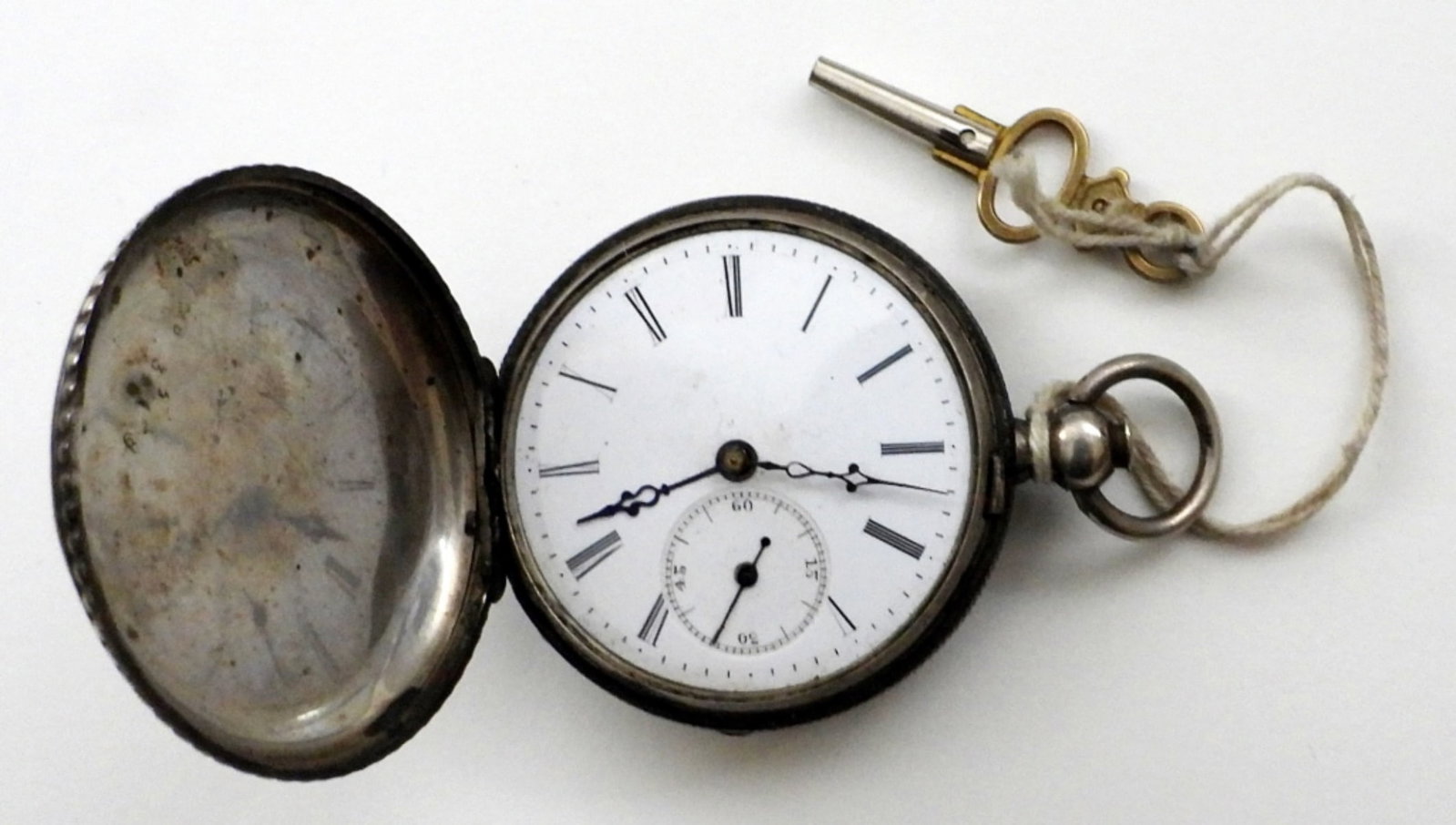 STERLING MONTANDON LOCLE POCKET WATCH: KEY WIND - SIZE 12 - NOT WORKING for REPAIR -MISSING CRYSTAL -HAS KEY in ELGIN BOX