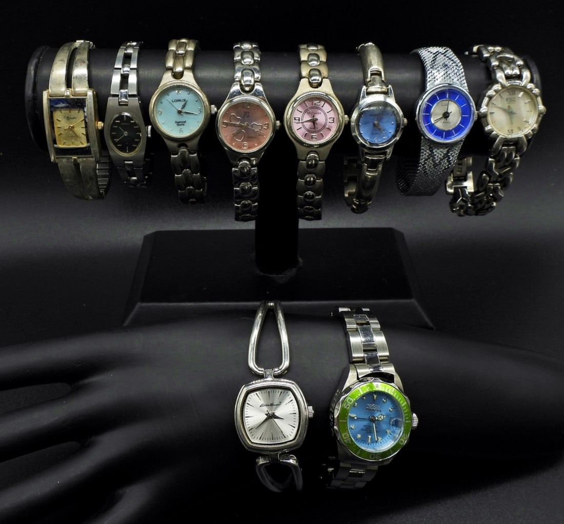 10 SILVER TONE LADIES WATCHES: NOT TESTED AS TO WORKING OR NOT - EDDIE BAUER, INVICTA