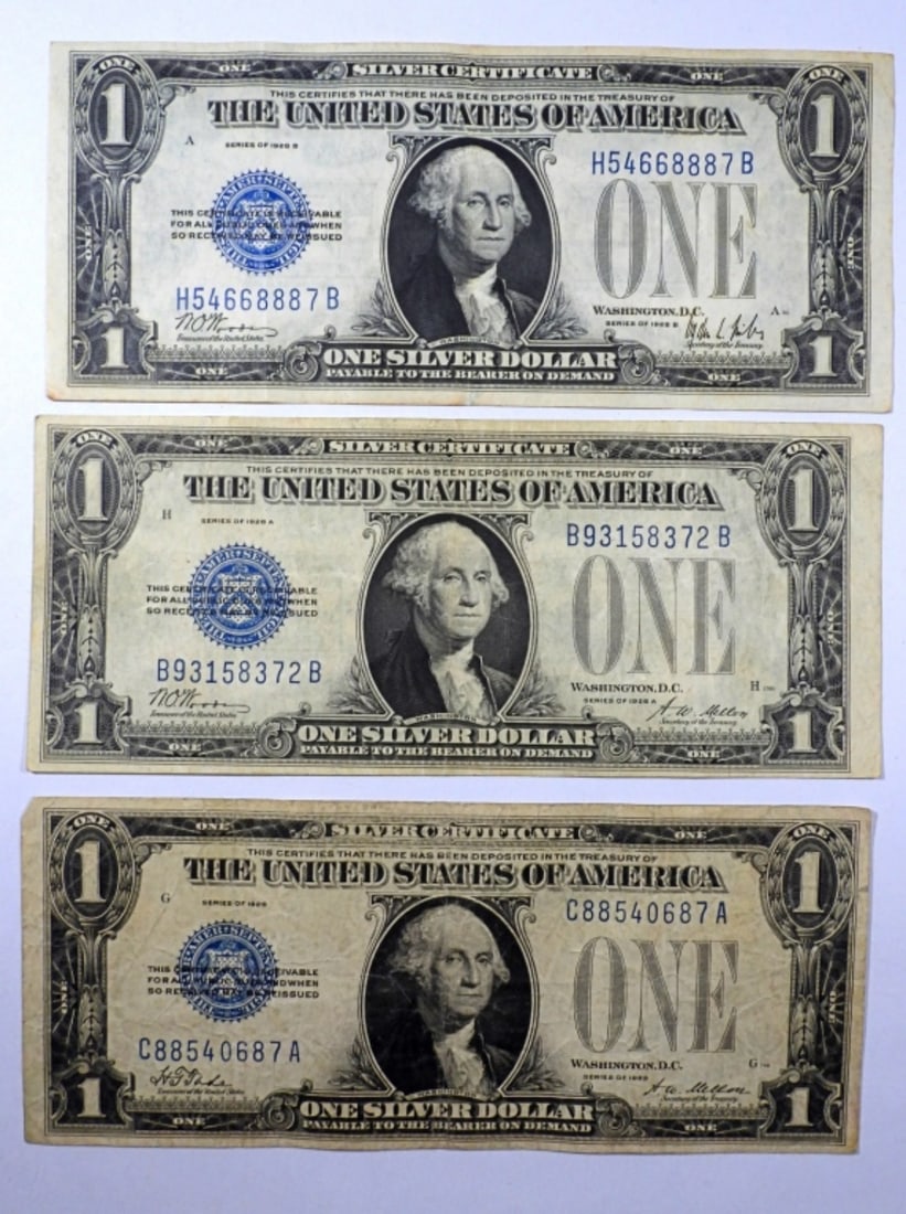 (3) 1928 $1 "FUNNY BACK" SILVER CERTS (1 of 2)