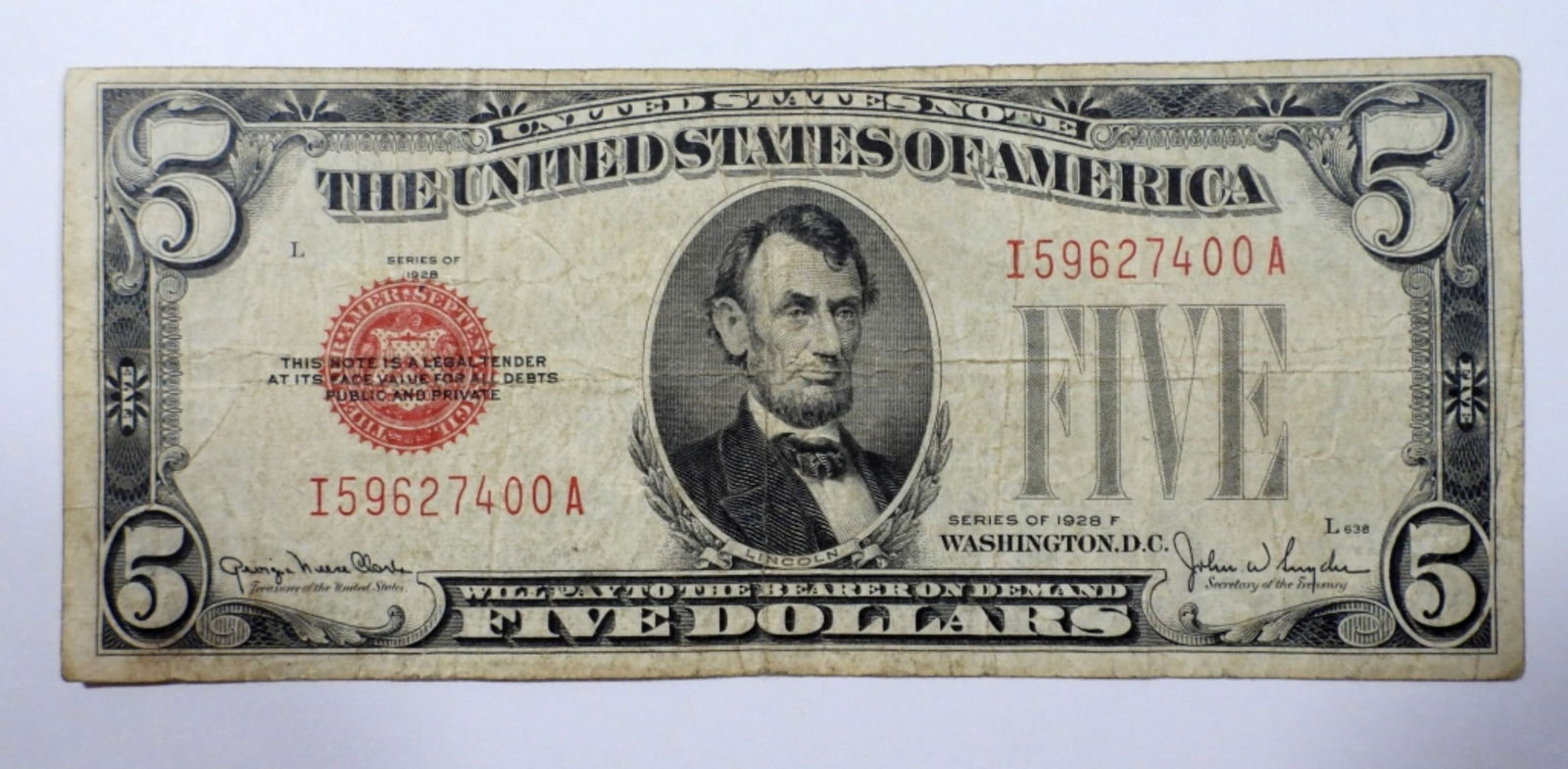 1928 $5 RED SEAL U.S. NOTES (1 of 2)