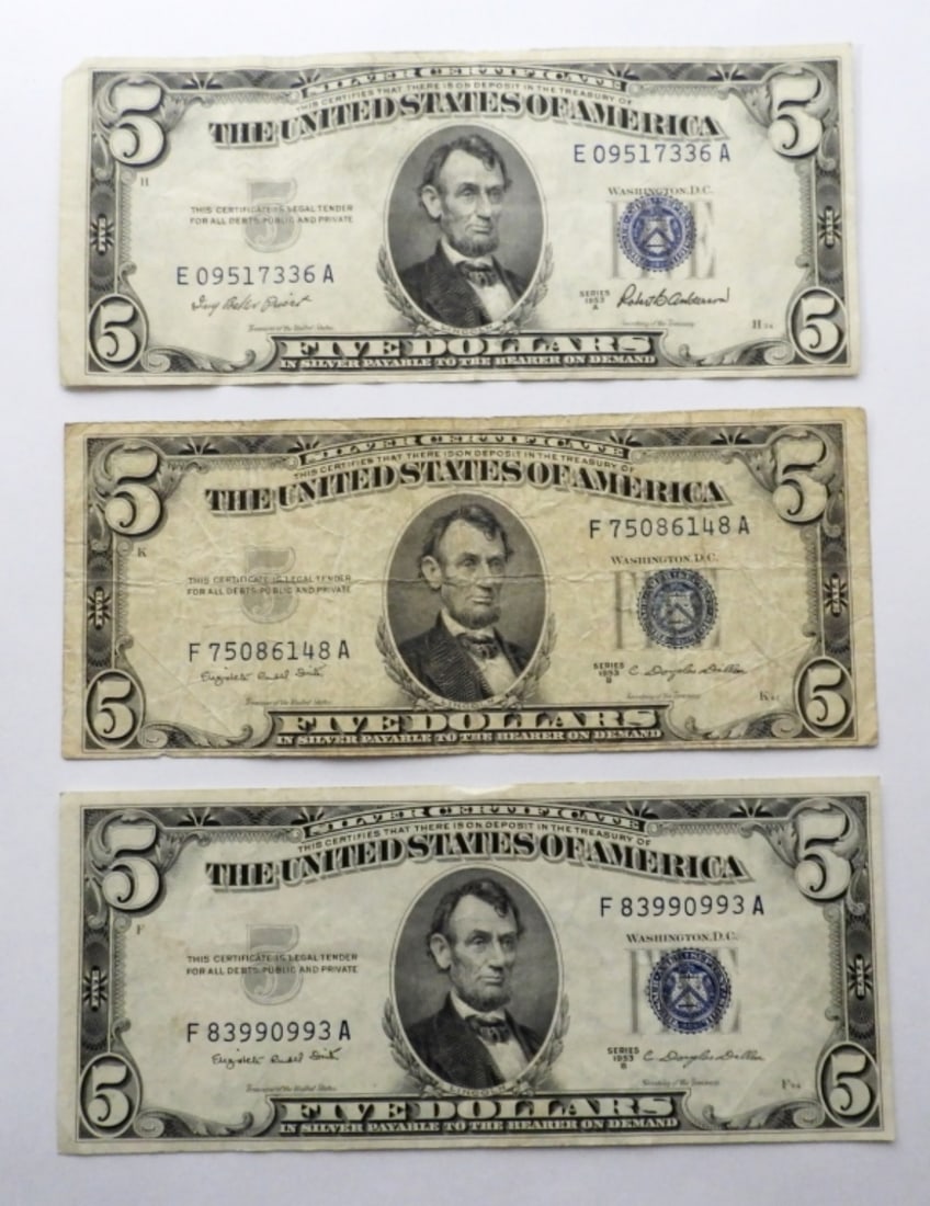 (3) 1953 $5 SILVER CERTIFICATES (1 of 2)