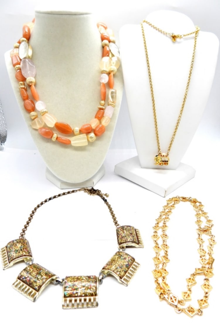 JOAN RIVERS ELEPHANT NECKLACE & 3 MORE: BEADED, 42" ADJUSTABLE. JOAN RIVERS ELEPHANT, 24". CHAIN, 28". VINTAGE RESIN WITH EXTENDER, 16-18".