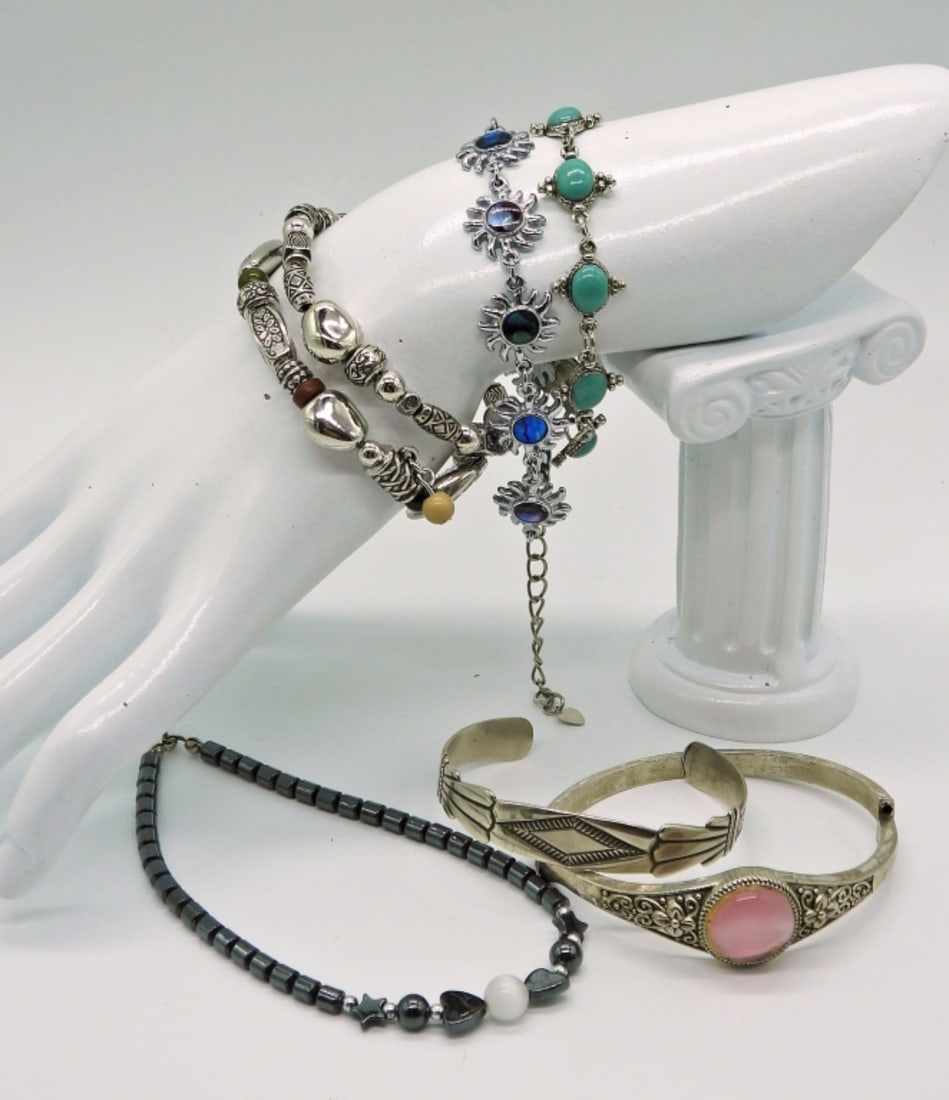 7 FUN SILVER TONE BRACELETS (1 of 3)