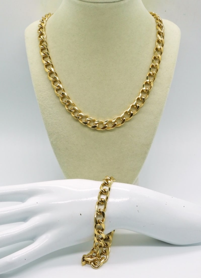 GOLD TONE CHAIN & BRACELET: 20" CHAIN, 9" BRACELET