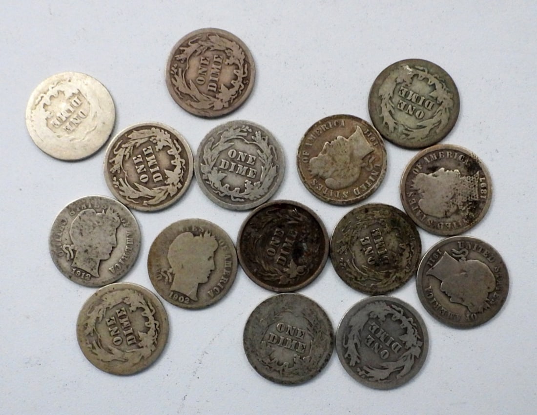 BARBER DIME LOT of 15 COINS (1 of 2)