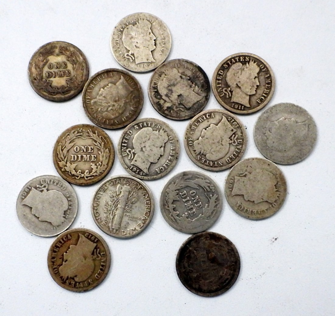 BARBER DIME LOT of 15 COINS (1 of 2)