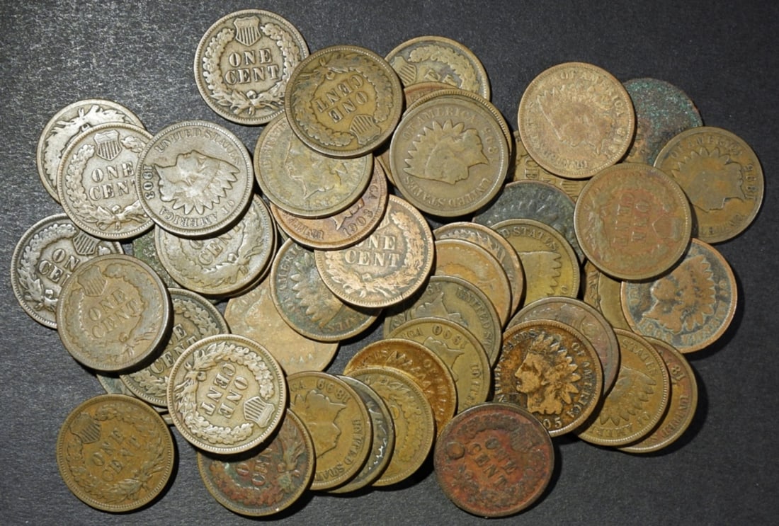50 INDIAN HEAD CENTS MIXED LOT (1 of 2)