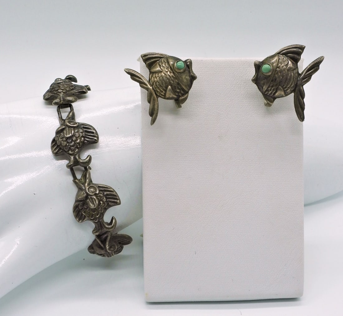 VINTAGE STERLING MEXICO FISH SET (1 of 3)