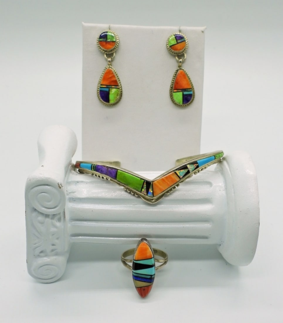 VINTAGE 925 COLORFUL INLAY SET (1 of 3)
