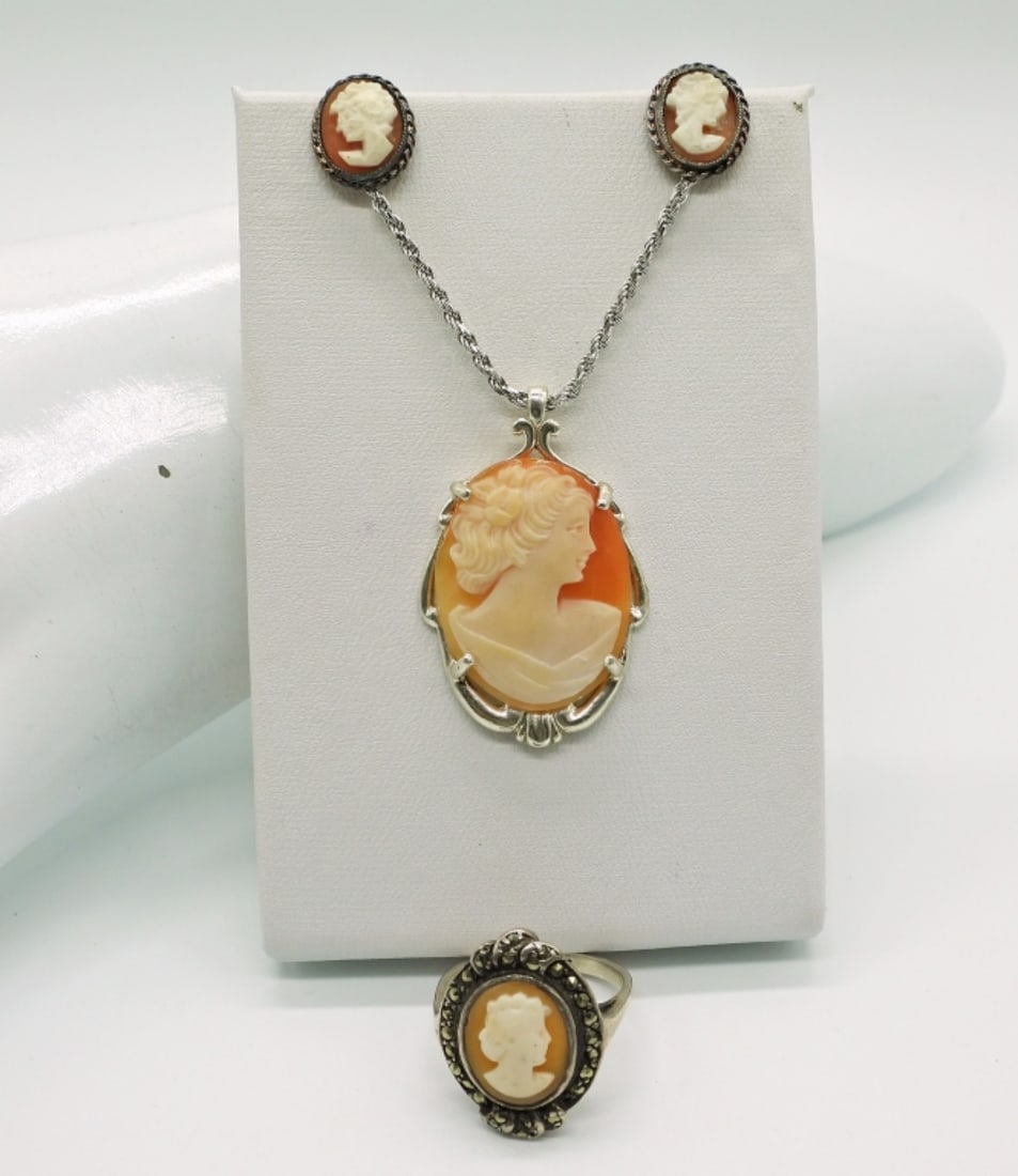 VINTAGE CAMEO SET OF 3- STERLING (1 of 3)