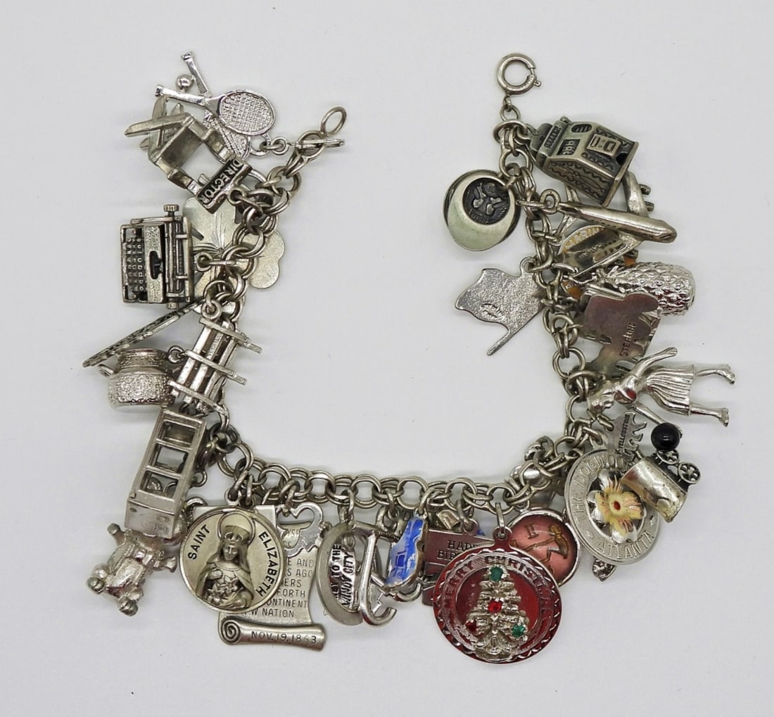VINTAGE 925 CHARM BRACELET-33 CHARMS (1 of 3)
