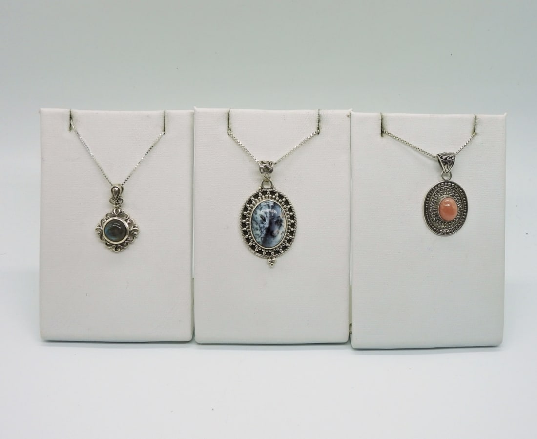3 NATURAL GEMSTONE PENDANTS & CHAINS 925 (1 of 4)