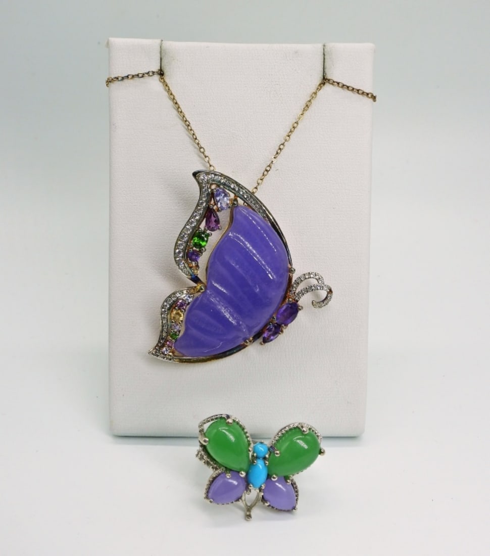 DYED JADE STERLING NECKLACE & RING (1 of 2)