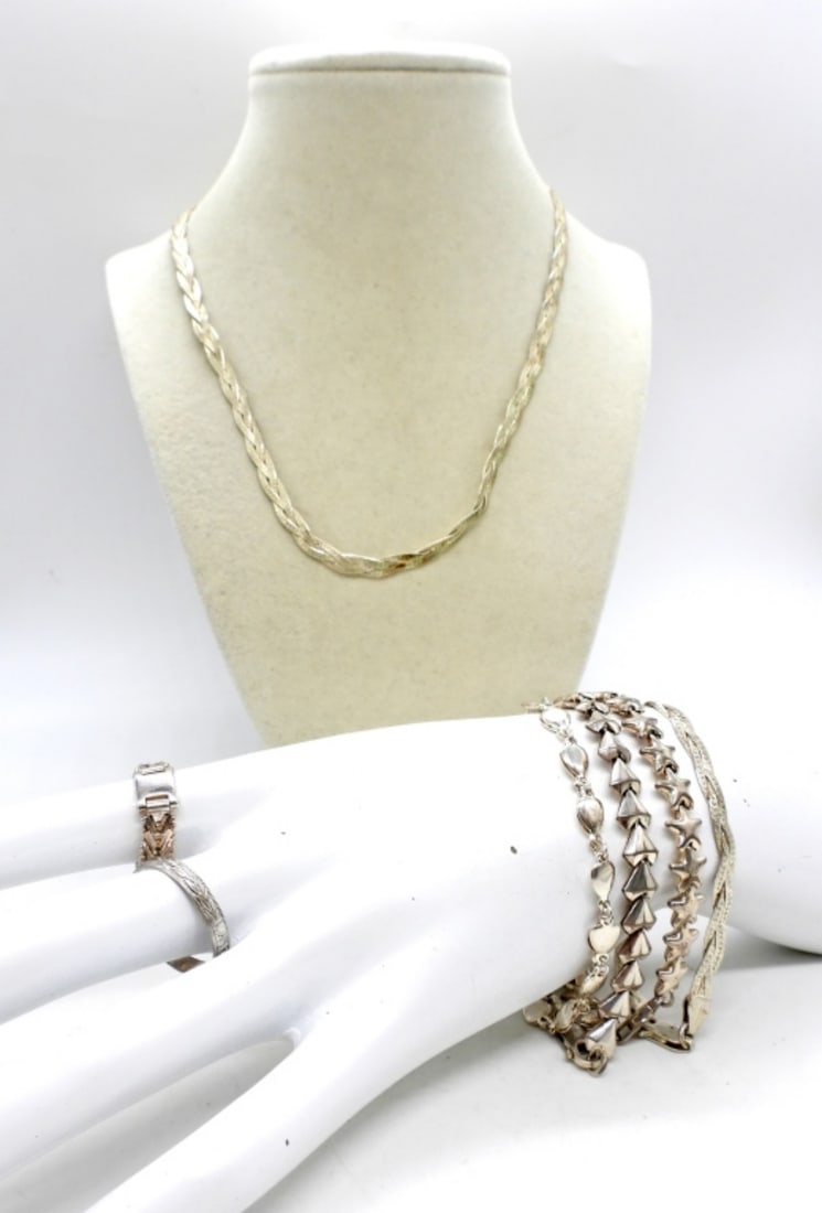 4 STERLING BRACELETS, NECKLACE & RINGS (1 of 4)