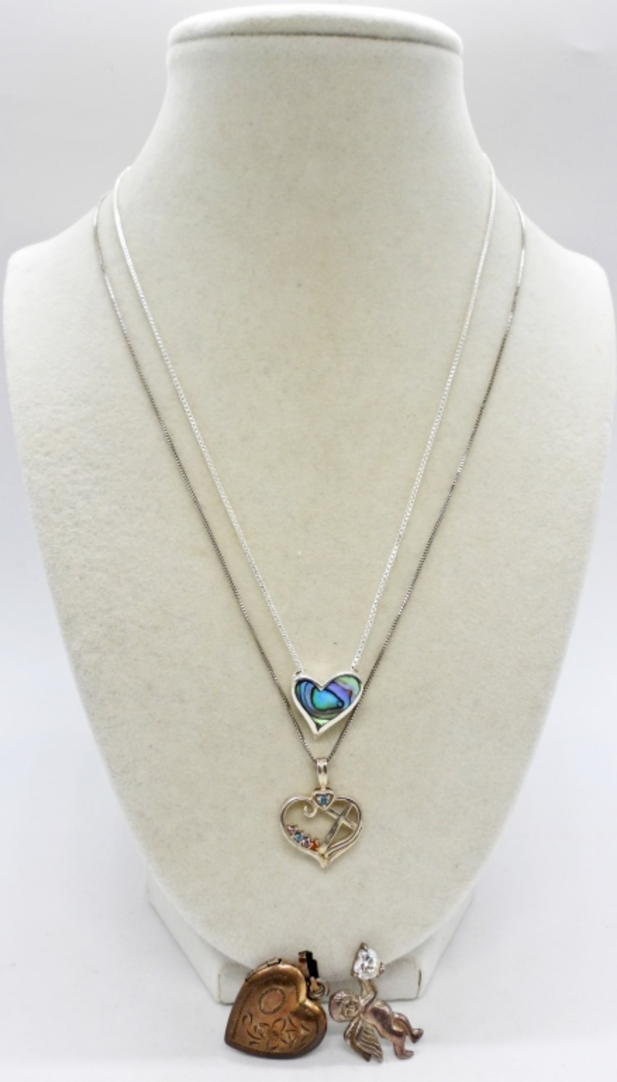 4 STERLING HEART PENDANTS & 2 CHAINS (1 of 4)