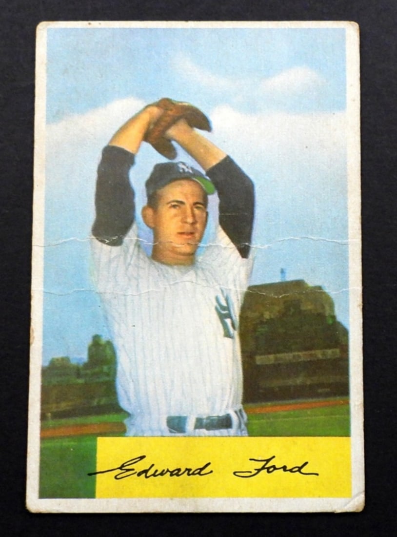 1954 BOWMAN #177 WHITEY FORD: GOOD creases - NICE COLOR & GLOSS