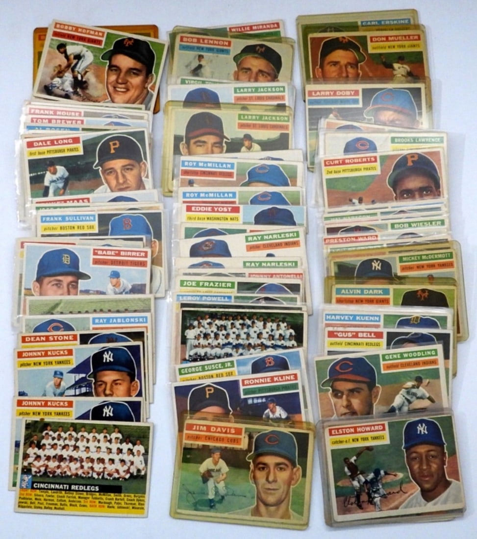 (84) 1956 TOPPS BASEBALL CARDS: only FEW DUPLICATES - OVERALL EX/VGEX, some EM some VG - GREAT COLOR & GLOSS includes SEMI-STARS