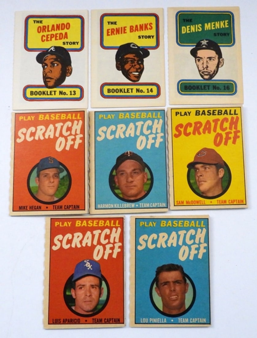(5) 1971 TOPPS SCRATCH OFF & (3) BOOKLET: ERNIE BANKS STORY BOOKLET & MORE - NICE CONDITION LOT