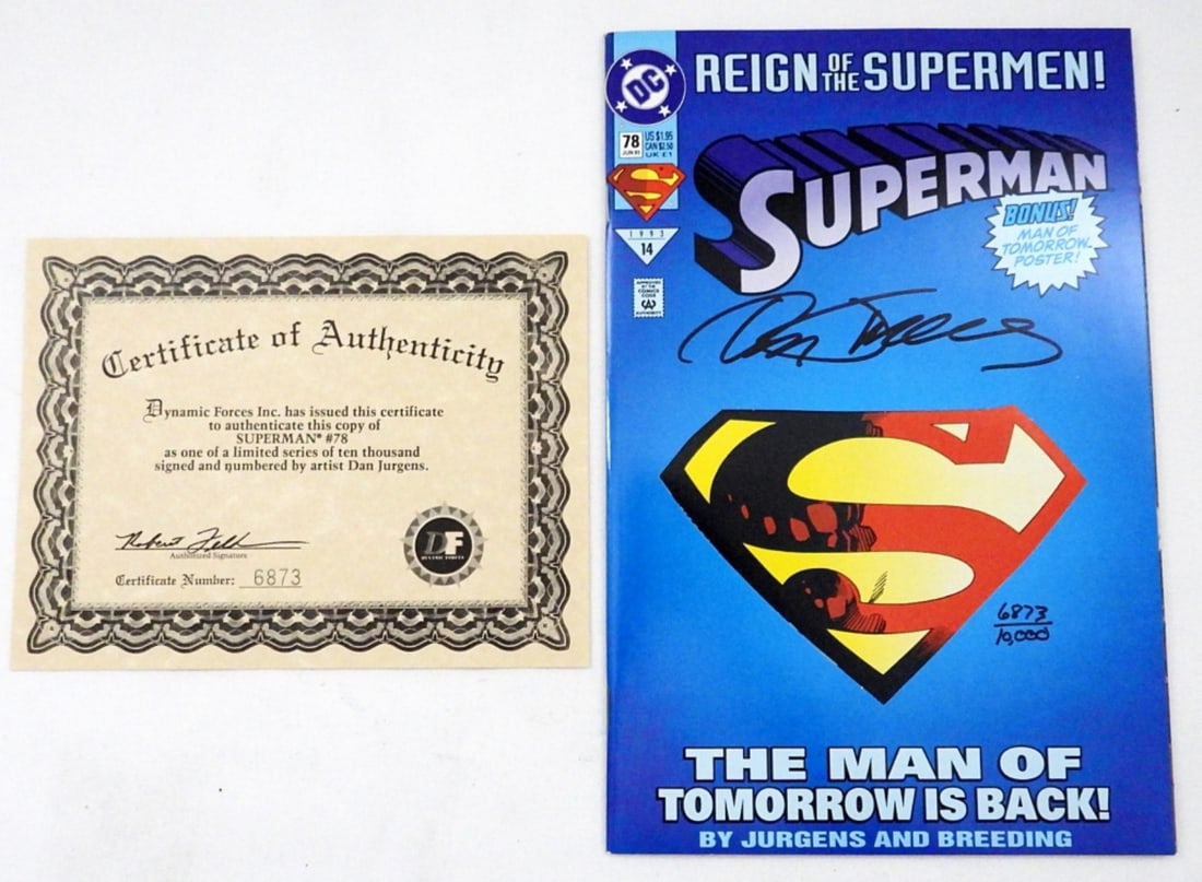 SUPERMAN #78 SIGNED by DAN JURGENS: COA #6873/10,000