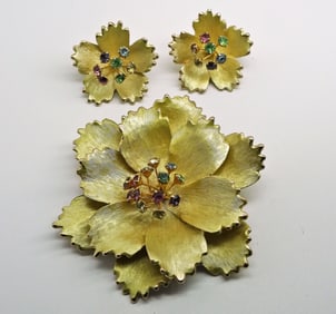 BROOCH & EARRINGS WITH URANIUM GLASS