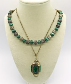 2 VINTAGE NECKLACES-MALACHITE