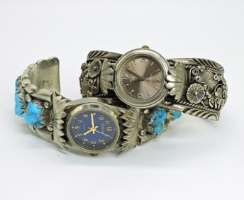 2 VINTAGE CUFF WATCHES - TURQUOISE