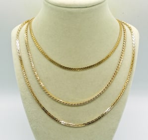 3 GOLD TONE CHAIN NECKLACES