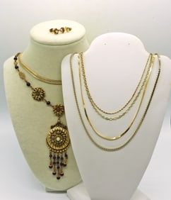 7 GOLD TONE NECKLACES EARRINGS MONET