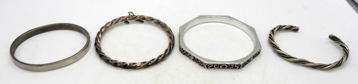 (4) DIFFERENT SILVER TONE CUFFS/BANGLES