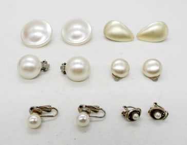 (6) PAIRS FAUX PEARL EARRINGS